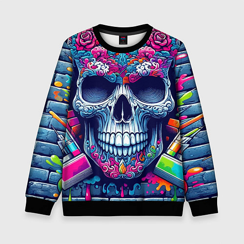 Детский свитшот Ai art skull - graffiti / 3D-Черный – фото 1