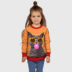 Свитшот детский Кот в очках с жвачкой, цвет: 3D-красный — фото 2