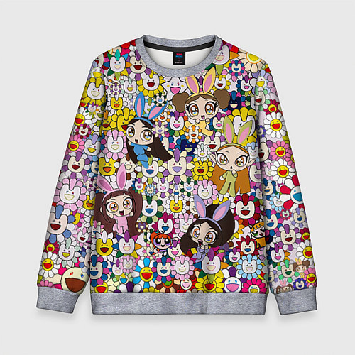 Детский свитшот Right now NewJeans and Takashi Murakami / 3D-Меланж – фото 1