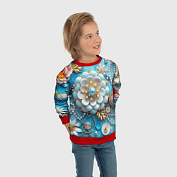 Свитшот детский Цветы и жемчуг, цвет: 3D-красный — фото 2