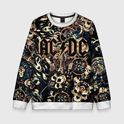 Детский свитшот AC DC на фоне викингов рун воронов и черепов