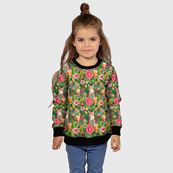 Свитшот детский Летний котик с коктейлем в тропических цветах, цвет: 3D-черный — фото 2