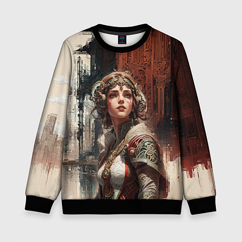 Детский свитшот Девушка на фоне футуристичного города / 3D-Черный – фото 1