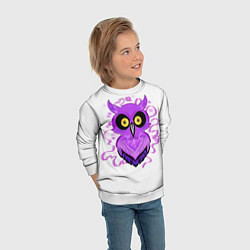 Свитшот детский Фиолетовая неоновая сова, цвет: 3D-белый — фото 2