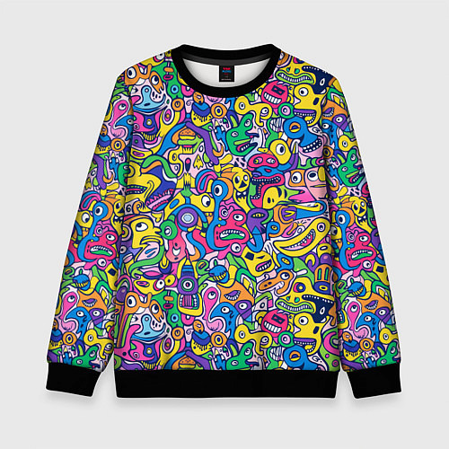 Детский свитшот Рожицы разноцветные / 3D-Черный – фото 1