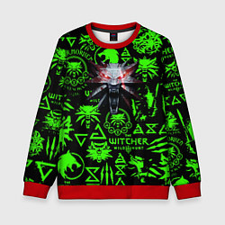 Свитшот детский Ведьмак кислотные логотипы волк, цвет: 3D-красный