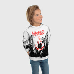 Свитшот детский Assassins Creed огненное лого гейм, цвет: 3D-белый — фото 2