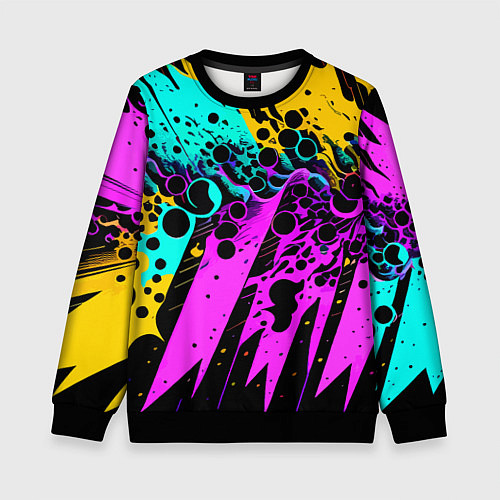 Детский свитшот Разноцветная неоновая абстракция - нейроарт / 3D-Черный – фото 1