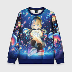 Свитшот детский Джели - медуза не умеет плавать в ночи, цвет: 3D-синий