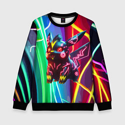 Свитшот детский Чёрный неоновый Пикачу - нейроарт, цвет: 3D-черный