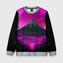 Свитшот детский Темная гора в фиолетовом закате Япония, цвет: 3D-меланж