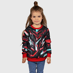Свитшот детский Красно-белые абстрактные линии на чёрном фоне, цвет: 3D-красный — фото 2
