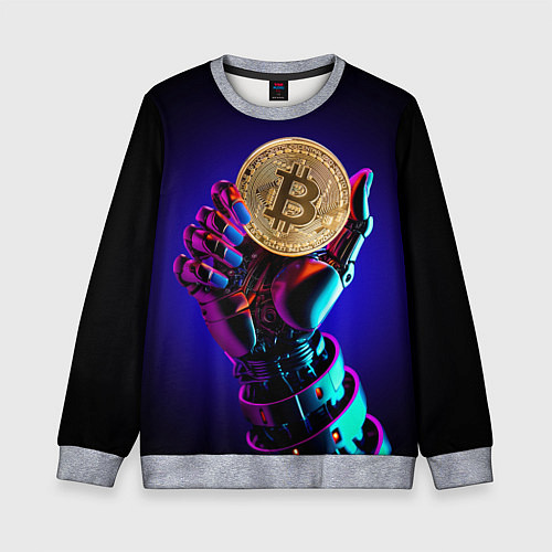 Детский свитшот Биткойн в руке киборга / 3D-Меланж – фото 1