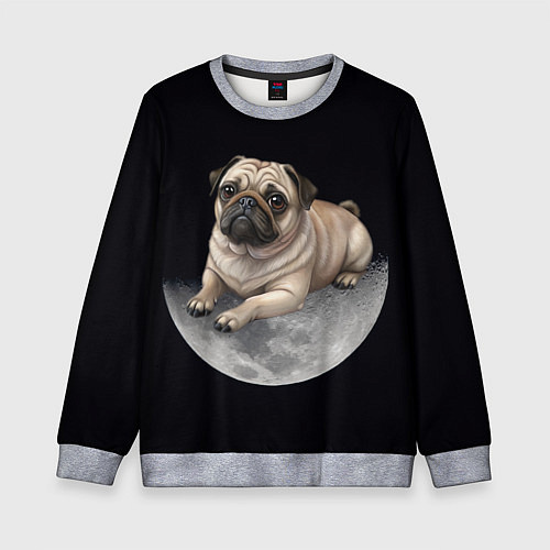 Детский свитшот Мопс и луна / 3D-Меланж – фото 1