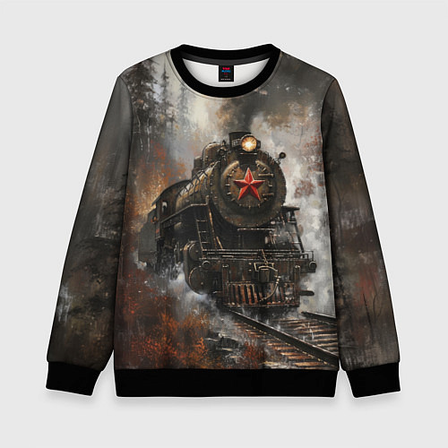 Детский свитшот Паровоз в осеннем лесу / 3D-Черный – фото 1