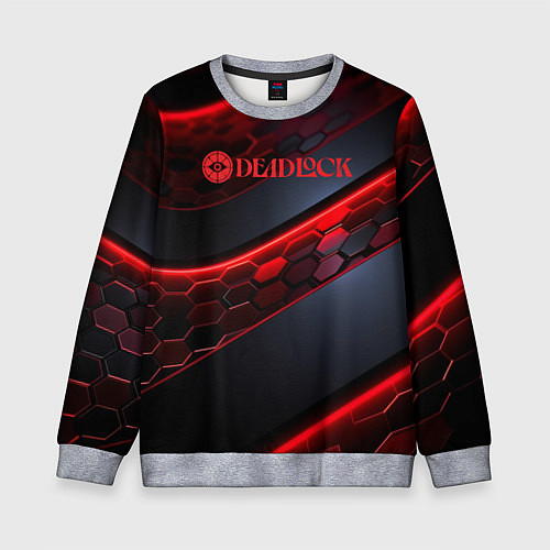 Детский свитшот Deadlock logo красные соты и неон / 3D-Меланж – фото 1