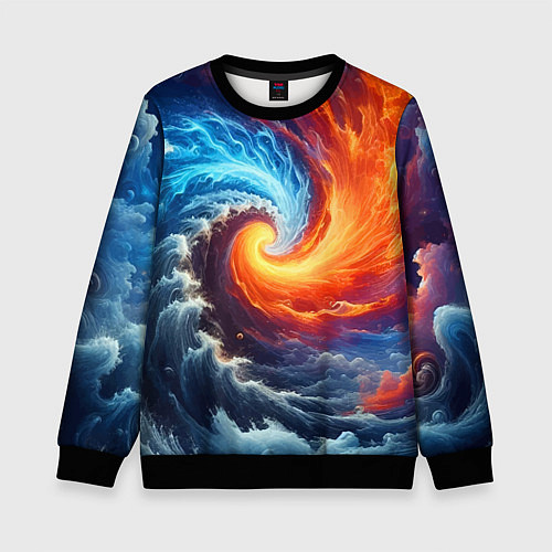 Детский свитшот Столкновение двух стихий - инь янь / 3D-Черный – фото 1