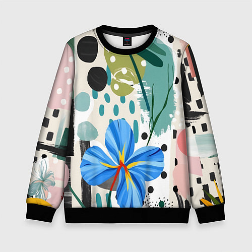 Детский свитшот Цветы горошек абстракция / 3D-Черный – фото 1