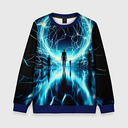 Свитшот детский Человек и неоновая планета - нейроарт, цвет: 3D-синий