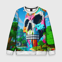 Свитшот детский Minecraft skull - ai art fantasy, цвет: 3D-белый