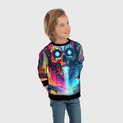 Свитшот детский Фантастический череп небоскрёб - нейроарт, цвет: 3D-черный — фото 2