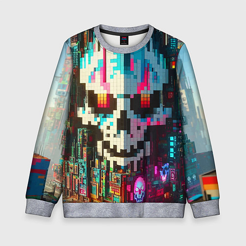 Детский свитшот Череп-небоскрёб Майнкрафт / 3D-Меланж – фото 1