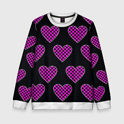 Свитшот детский Эмо клетчатый паттерн - сердце черно розовое, цвет: 3D-белый