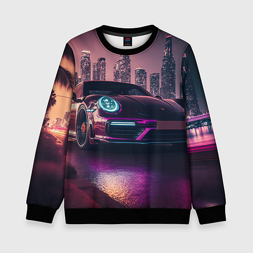 Детский свитшот Porshe ночной город / 3D-Черный – фото 1