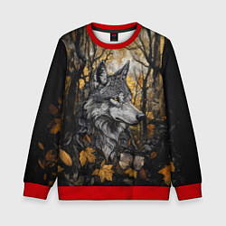 Свитшот детский Благородный волк в осеннем лесу, цвет: 3D-красный