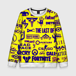 Свитшот детский Логотипы игр на жёлтом, цвет: 3D-белый