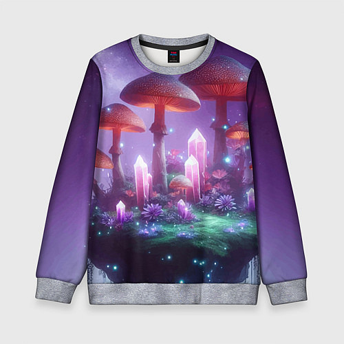 Детский свитшот Неоновые грибы и кристаллы в космосе - фантазия / 3D-Меланж – фото 1