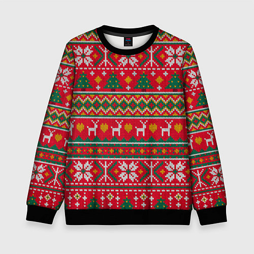 Детский свитшот Текстура свитерной вязки новогодняя / 3D-Черный – фото 1