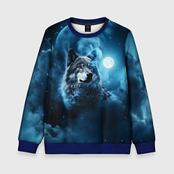 Детский свитшот Волк ночное синее небо