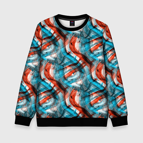 Детский свитшот Акварель голубые и красные мазки / 3D-Черный – фото 1