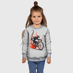 Свитшот детский Чёрный демонический кот на велосипеде, цвет: 3D-меланж — фото 2