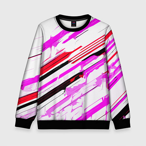 Детский свитшот Красно-розово-чёрные полосы на белом фоне / 3D-Черный – фото 1