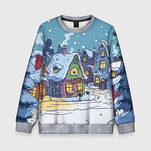 Детский свитшот Зимние домики иллюстрация / 3D-Меланж – фото 1