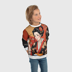 Свитшот детский Японская гейша искусство, цвет: 3D-белый — фото 2