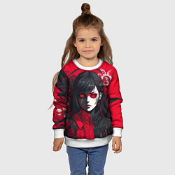 Свитшот детский Девушка в стиле аниме в куртке на красном фоне, цвет: 3D-белый — фото 2