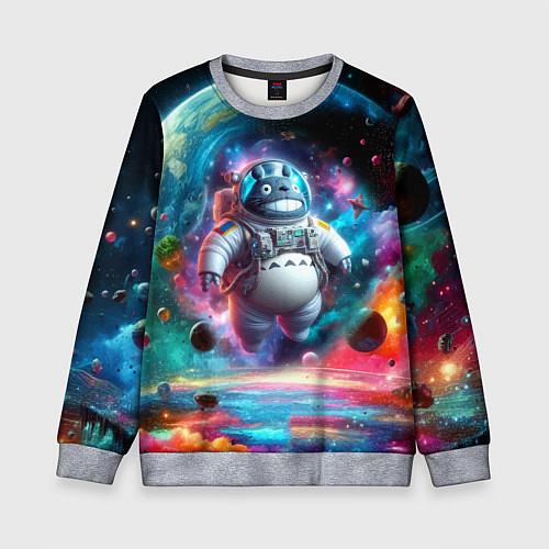 Детский свитшот Astronaut Totoro in neon space - ai art fantasy / 3D-Меланж – фото 1