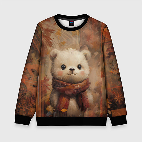 Детский свитшот Белый мишка в шарфе / 3D-Черный – фото 1
