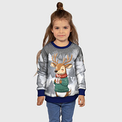 Свитшот детский Олень с кофе в лесу, цвет: 3D-синий — фото 2