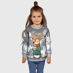 Свитшот детский Олень с кофе в лесу, цвет: 3D-меланж — фото 2