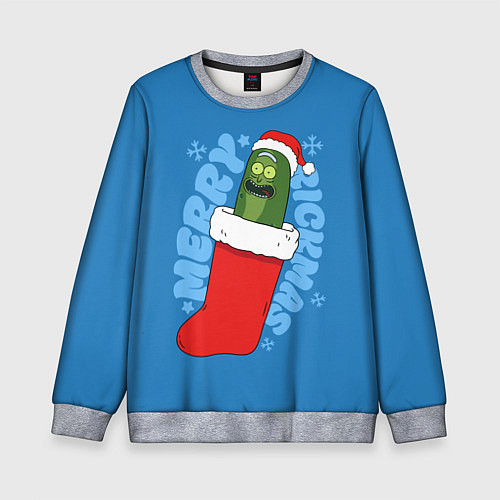 Детский свитшот Новогодний Рик огурчик - Merry Rickmas / 3D-Меланж – фото 1
