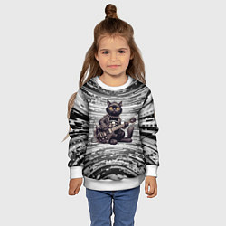 Свитшот детский Чёрный кот играет на гитаре - нейроарт, цвет: 3D-белый — фото 2