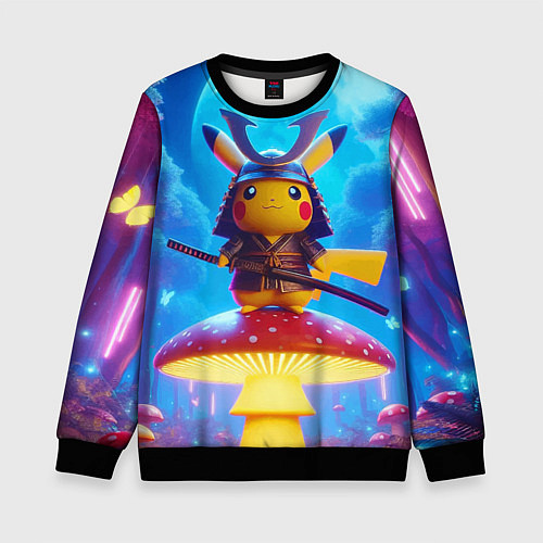 Детский свитшот Пмкачу самурай на мухоморе - нейроарт фантазия / 3D-Черный – фото 1