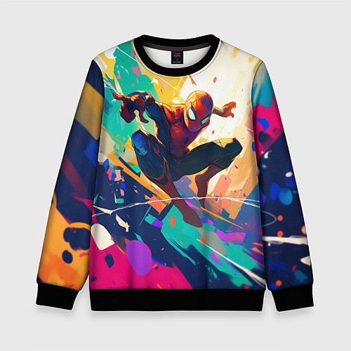 Детский свитшот Человек-паук на ярком фоне / 3D-Черный – фото 1
