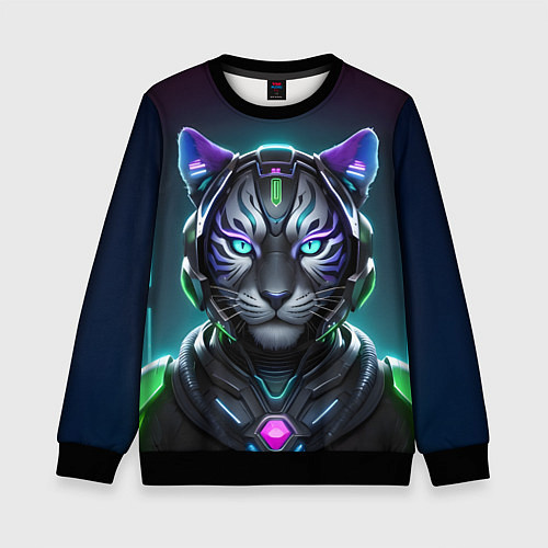 Детский свитшот Неоновый тигр / 3D-Черный – фото 1