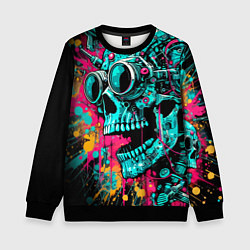 Свитшот детский Cyber skull sketch - color blots, цвет: 3D-черный