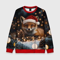 Свитшот детский Лисица в новогодней шапочке, цвет: 3D-красный